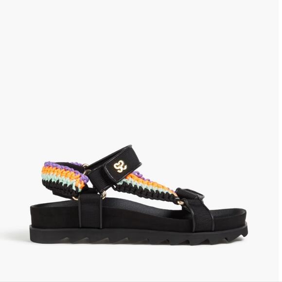 Sandro Black Leather Crochet-Knit Platform Sport Sandals EU 37 NEW - Picture 1 of 16